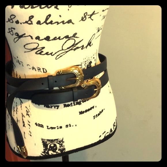 Accessories - NWOT Double Buckle Navy Leather Belt